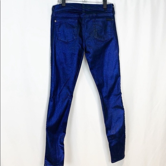 NWOT 7 for all Mankind Electric Blue Liquid Metallic Skinny Jeans size 26 - Picture 3 of 6